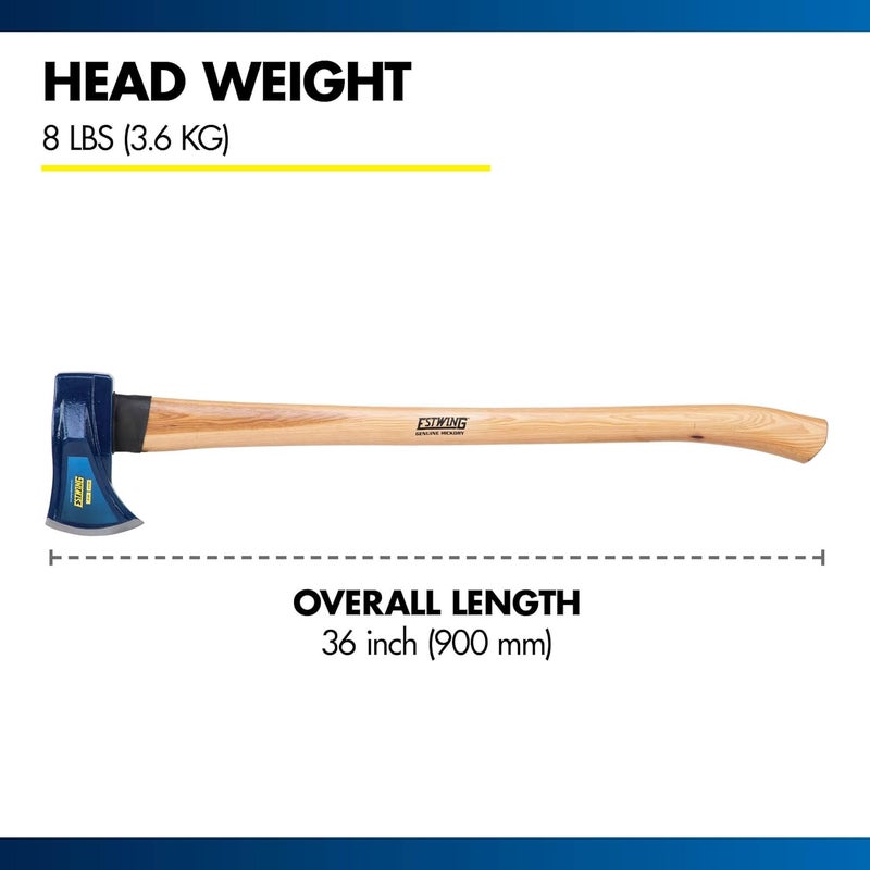 Estwing 8 Pound Wood Splitting Maul Tool with 36 Inch Hickory Wooden Handle, Steel Blade, and Superior Shock Absorption for Effortless Wood Splitting - Image 4